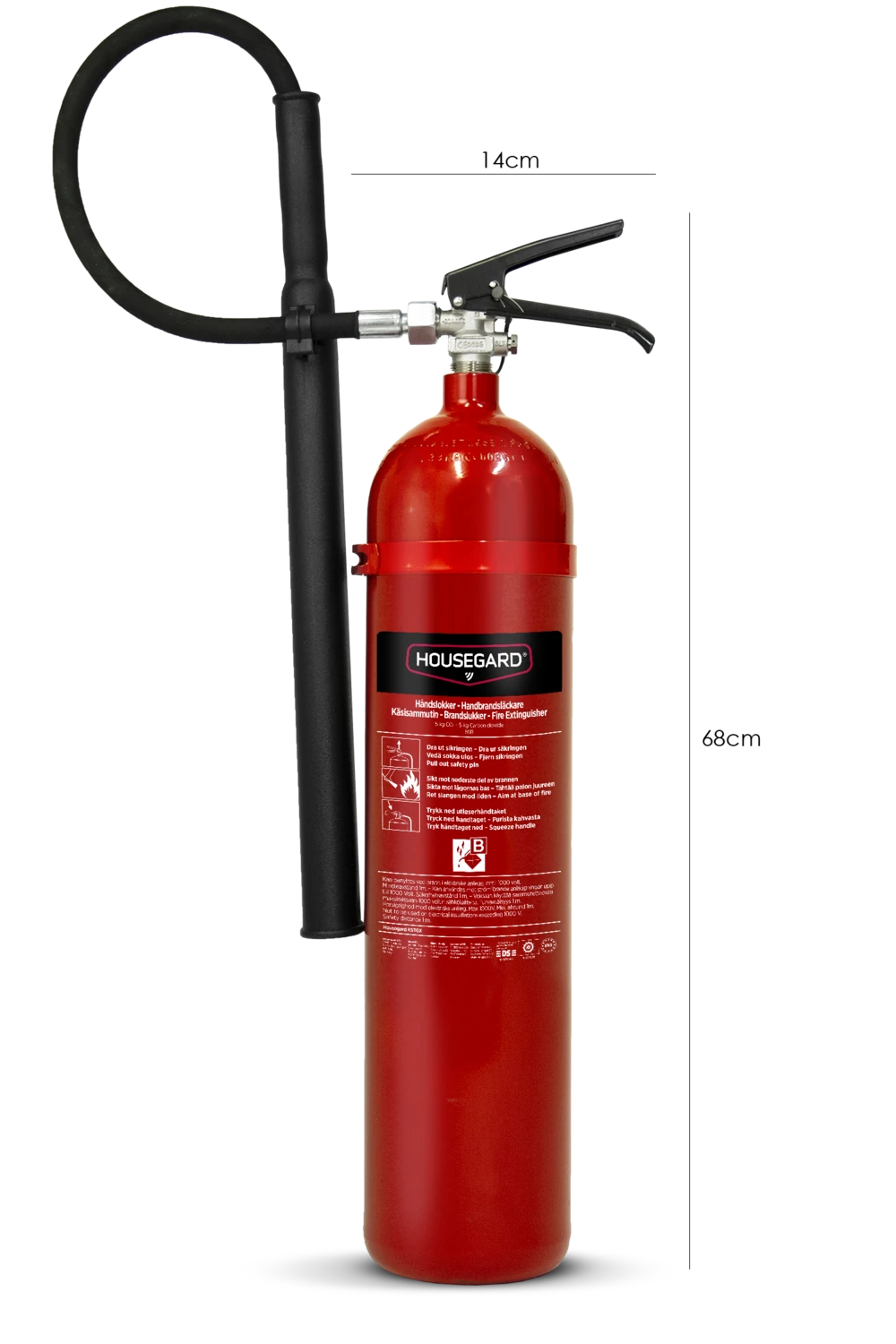 Housegard 5 kg kuldioxidslukker (CO₂), rød – K5TGX