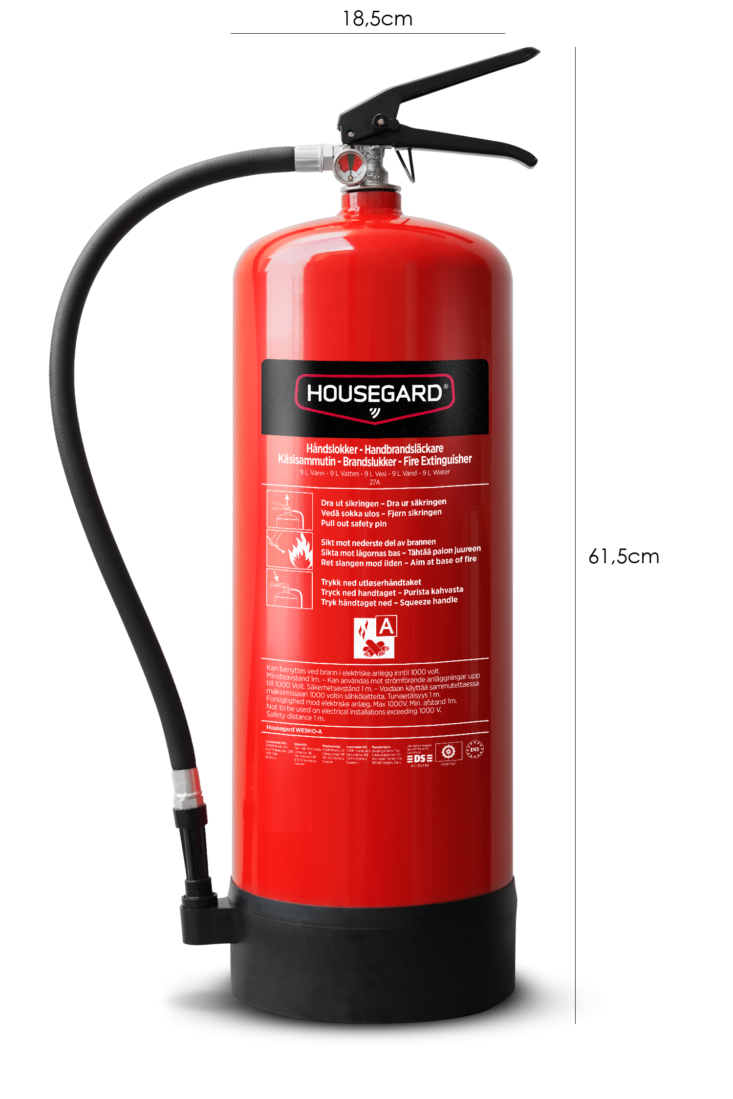 Housegard vattensläckare 9L, röd